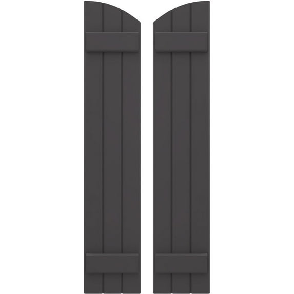Ekena Millwork 10 1/2"W x 51"H Americraft Three Board (2 Batten) Exterior Real Wood Joined Board-n-Batten Shutters w/ Elliptical Top (Per Pair), Shadow Mountain