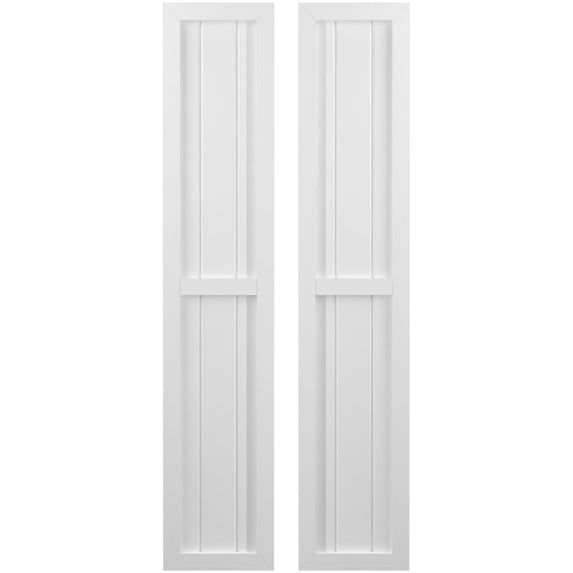 Ekena Millwork 10 1/2"W x 51"H Americraft Three Board Exterior Real Wood Two Equal Panel Framed Board-n-Batten Shutters (Per Pair), White