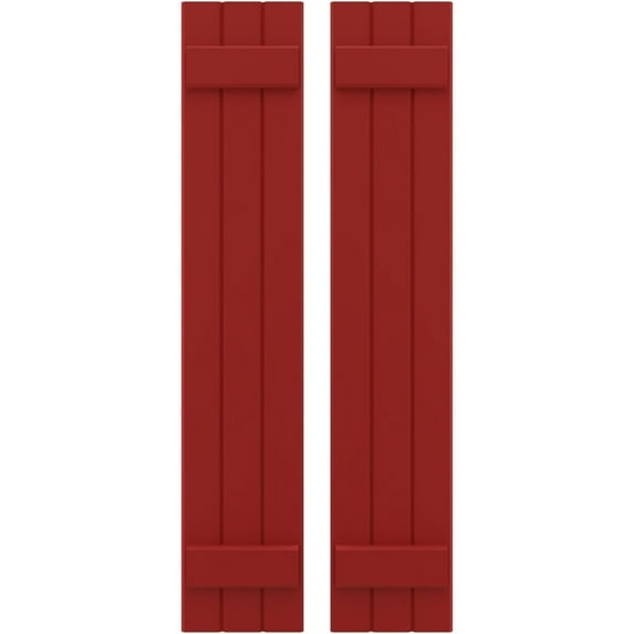 Ekena Millwork 10 1/2"W x 52"H Americraft Three Board (2 Batten) Exterior Real Wood Joined Board-n-Batten Shutters (Per Pair), Fire Red