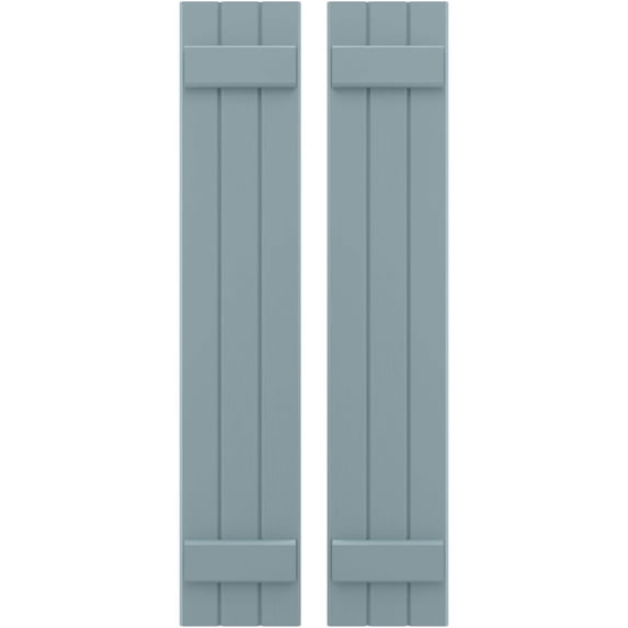 Ekena Millwork 10 1/2"W x 53"H Americraft Three Board (2 Batten) Exterior Real Wood Joined Board-n-Batten Shutters (Per Pair), Peaceful Blue