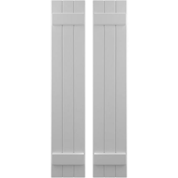 Ekena Millwork 10 1/2"W x 53"H Americraft Three Board (2 Batten) Exterior Real Wood Joined Board-n-Batten Shutters (Per Pair), Primed