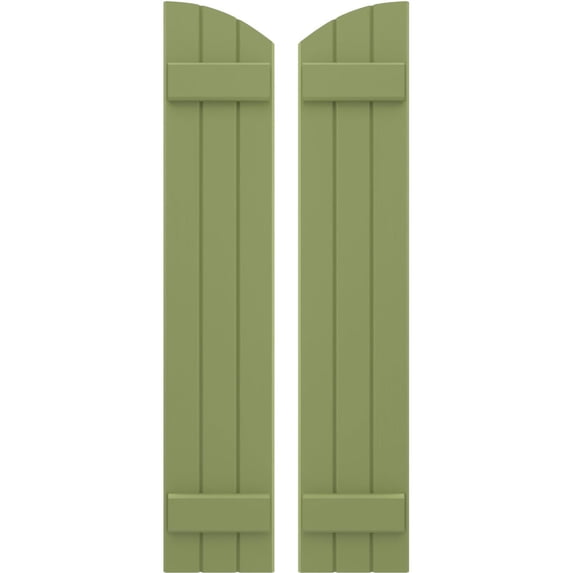 Ekena Millwork 10 1/2"W x 53"H Americraft Three Board (2 Batten) Exterior Real Wood Joined Board-n-Batten Shutters w/ Elliptical Top (Per Pair), Moss Green