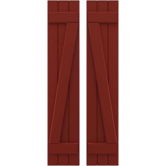 Ekena Millwork 10 1/2"W x 53"H Americraft Three Board (2 Batten) Exterior Real Wood Joined Board-n-Batten Shutters w/ Z-Bar (Per Pair), Pepper Red