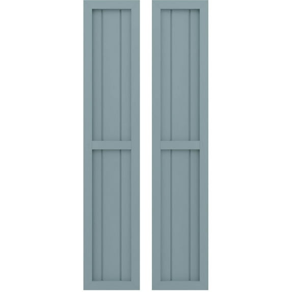 Ekena Millwork 10 1/2"W x 53"H Americraft Three Board Exterior Real Wood Two Equal Panel Framed Board-n-Batten Shutters (Per Pair), Peaceful Blue