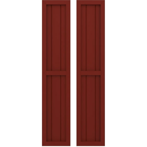 Ekena Millwork 10 1/2"W x 53"H Americraft Three Board Exterior Real Wood Two Equal Panel Framed Board-n-Batten Shutters (Per Pair), Pepper Red