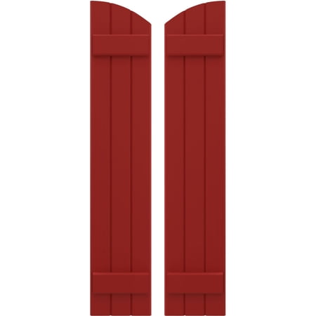 Ekena Millwork 10 1/2"W x 54"H Americraft Three Board (2 Batten) Exterior Real Wood Joined Board-n-Batten Shutters w/ Elliptical Top (Per Pair), Fire Red