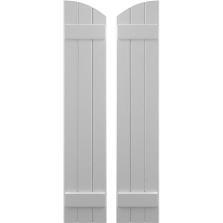 Ekena Millwork 10 1/2"W x 55"H Americraft Three Board (2 Batten) Exterior Real Wood Joined Board-n-Batten Shutters w/ Elliptical Top (Per Pair), Primed