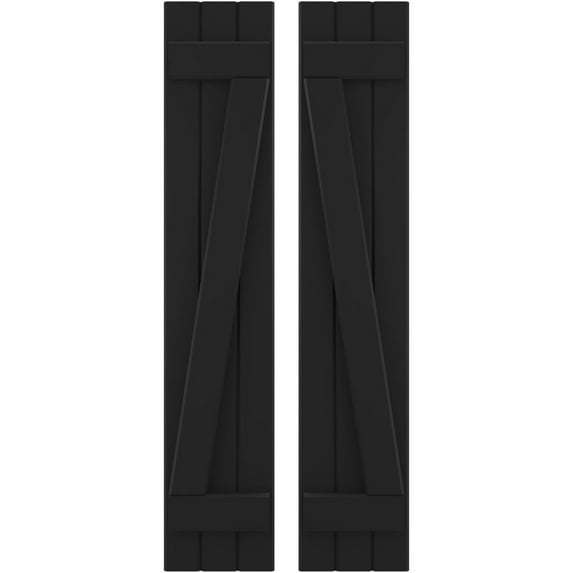 Ekena Millwork 10 1/2"W x 56"H Americraft Three Board (2 Batten) Exterior Real Wood Joined Board-n-Batten Shutters w/ Z-Bar (Per Pair), Black