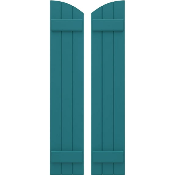 Ekena Millwork 10 1/2"W x 57"H Americraft Three Board (2 Batten) Exterior Real Wood Joined Board-n-Batten Shutters w/ Elliptical Top (Per Pair), Antigua