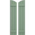 thumbnail image 1 of Ekena Millwork 10 1/2"W x 57"H Americraft Three Board (2 Batten) Exterior Real Wood Joined Board-n-Batten Shutters w/ Elliptical Top (Per Pair), Track Green, 1 of 10