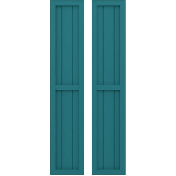 Ekena Millwork 10 1/2"W x 57"H Americraft Three Board Exterior Real Wood Two Equal Panel Framed Board-n-Batten Shutters (Per Pair), Antigua