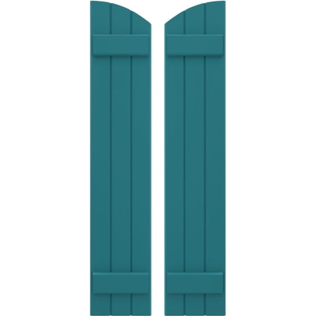 Ekena Millwork 10 1/2"W x 58"H Americraft Three Board (2 Batten) Exterior Real Wood Joined Board-n-Batten Shutters w/ Elliptical Top (Per Pair), Antigua