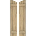 thumbnail image 1 of Ekena Millwork 10 1/2"W x 59"H Americraft Three Board (2 Batten) Exterior Real Wood Joined Board-n-Batten Shutters w/ Elliptical Top (Per Pair), Unfinished, 1 of 10