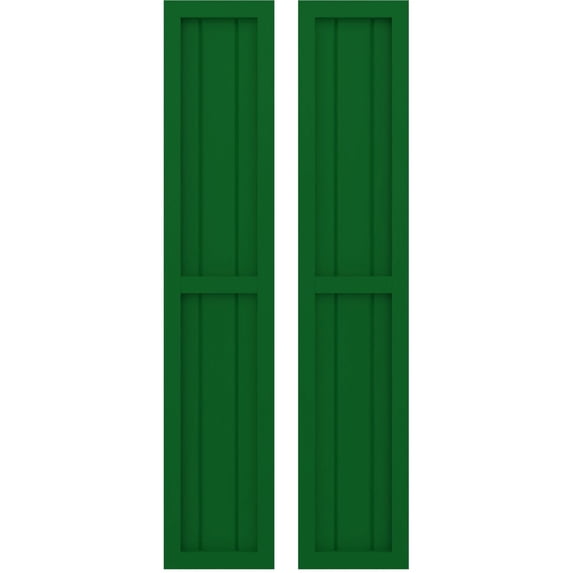 Ekena Millwork 10 1/2"W x 60"H Americraft Three Board Exterior Real Wood Two Equal Panel Framed Board-n-Batten Shutters (Per Pair), Viridian Green
