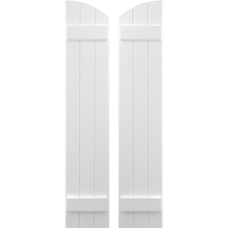 Ekena Millwork 10 1/2"W x 61"H Americraft Three Board (2 Batten) Exterior Real Wood Joined Board-n-Batten Shutters w/ Elliptical Top (Per Pair), White