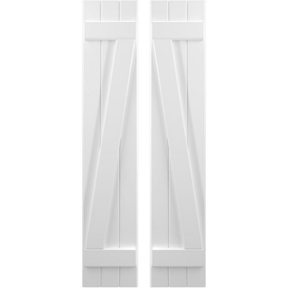 Ekena Millwork 10 1/2"W x 63"H Americraft Three Board (2 Batten) Exterior Real Wood Joined Board-n-Batten Shutters w/ Z-Bar (Per Pair), White