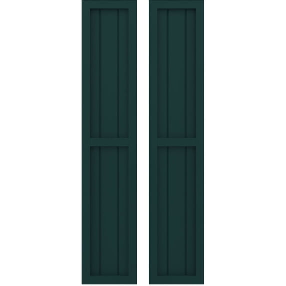 Ekena Millwork 10 1/2"W x 63"H Americraft Three Board Exterior Real Wood Two Equal Panel Framed Board-n-Batten Shutters (Per Pair), Thermal Green