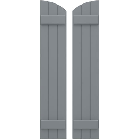 Ekena Millwork 10 1/2"W x 64"H Americraft Three Board (2 Batten) Exterior Real Wood Joined Board-n-Batten Shutters w/ Elliptical Top (Per Pair), Ocean Swell