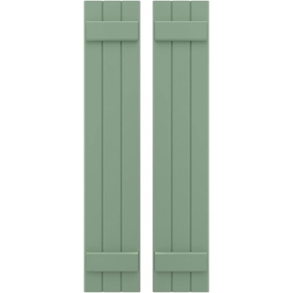 Ekena Millwork 10 1/2"W x 65"H Americraft Three Board (2 Batten) Exterior Real Wood Joined Board-n-Batten Shutters (Per Pair), Track Green