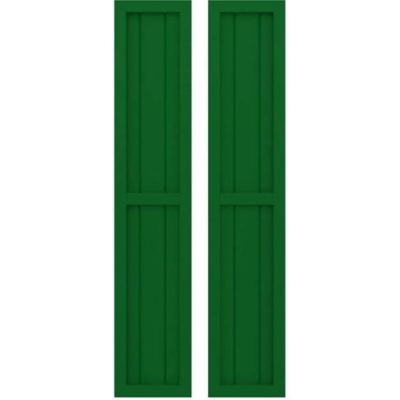 Ekena Millwork 10 1/2"W x 65"H Americraft Three Board Exterior Real Wood Two Equal Panel Framed Board-n-Batten Shutters (Per Pair), Viridian Green