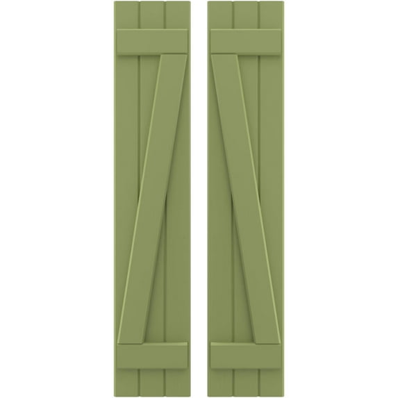 Ekena Millwork 10 1/2"W x 66"H Americraft Three Board (2 Batten) Exterior Real Wood Joined Board-n-Batten Shutters w/ Z-Bar (Per Pair), Moss Green
