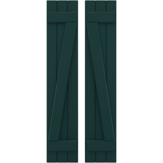 Ekena Millwork 10 1/2"W x 66"H Americraft Three Board (2 Batten) Exterior Real Wood Joined Board-n-Batten Shutters w/ Z-Bar (Per Pair), Thermal Green
