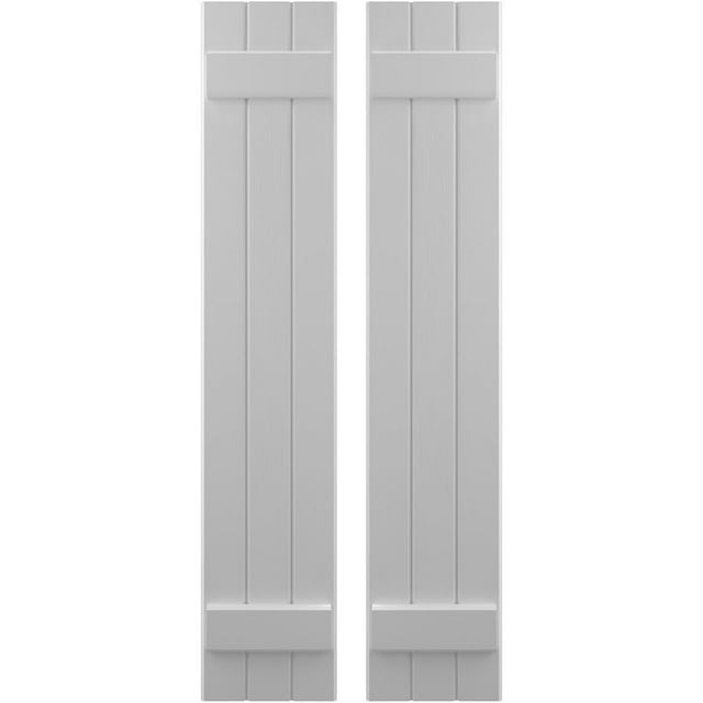 Ekena Millwork 10 1/2"W x 67"H Americraft Three Board (2 Batten) Exterior Real Wood Joined Board-n-Batten Shutters (Per Pair), Primed