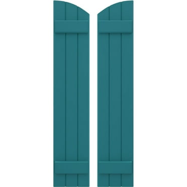 Ekena Millwork 10 1/2"W x 67"H Americraft Three Board (2 Batten) Exterior Real Wood Joined Board-n-Batten Shutters w/ Elliptical Top (Per Pair), Antigua