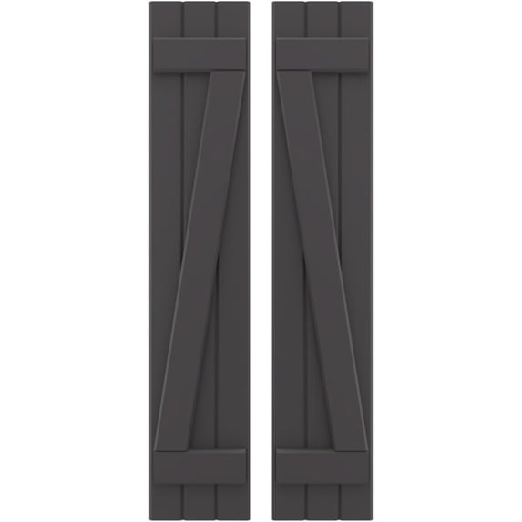 Ekena Millwork 10 1/2"W x 67"H Americraft Three Board (2 Batten) Exterior Real Wood Joined Board-n-Batten Shutters w/ Z-Bar (Per Pair), Shadow Mountain
