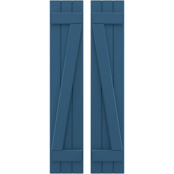 Ekena Millwork 10 1/2"W x 67"H Americraft Three Board (2 Batten) Exterior Real Wood Joined Board-n-Batten Shutters w/ Z-Bar (Per Pair), Sojourn Blue