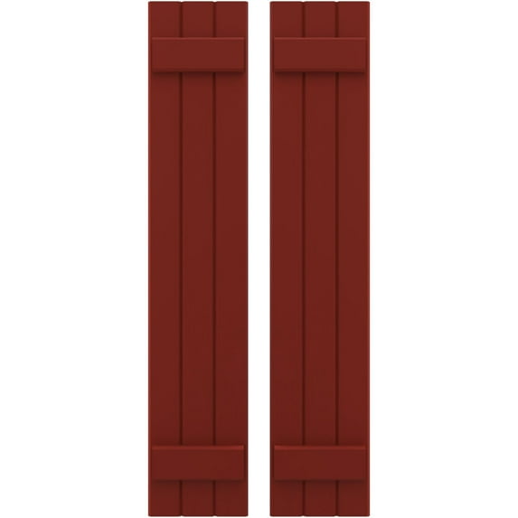 Ekena Millwork 10 1/2"W x 68"H Americraft Three Board (2 Batten) Exterior Real Wood Joined Board-n-Batten Shutters (Per Pair), Pepper Red