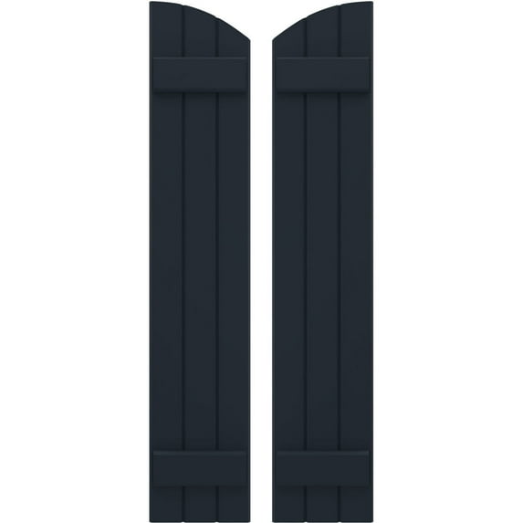Ekena Millwork 10 1/2"W x 68"H Americraft Three Board (2 Batten) Exterior Real Wood Joined Board-n-Batten Shutters w/ Elliptical Top (Per Pair), Starless Night Blue