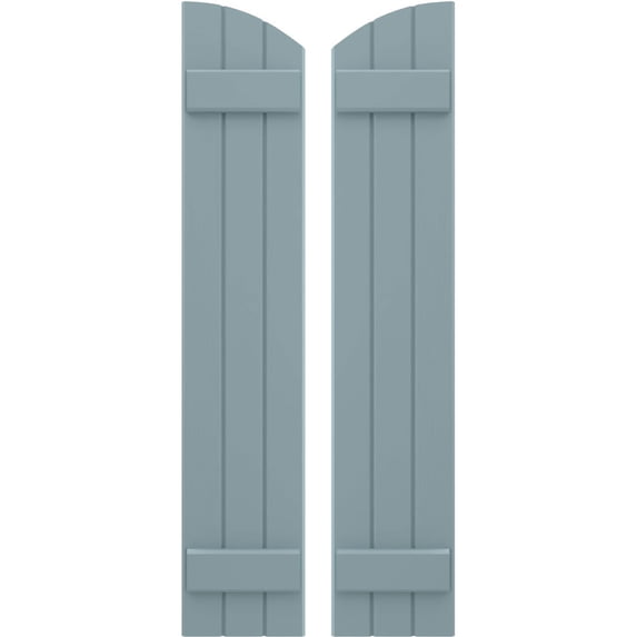 Ekena Millwork 10 1/2"W x 69"H Americraft Three Board (2 Batten) Exterior Real Wood Joined Board-n-Batten Shutters w/ Elliptical Top (Per Pair), Peaceful Blue