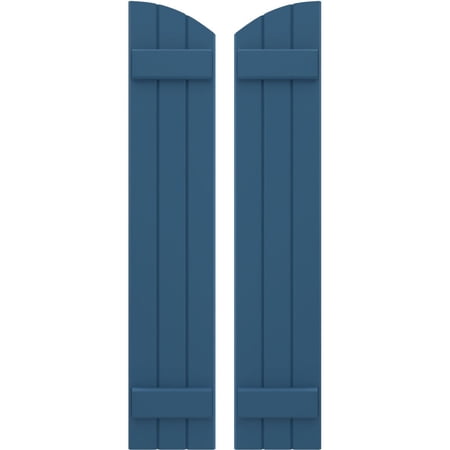 Ekena Millwork 10 1/2"W x 69"H Americraft Three Board (2 Batten) Exterior Real Wood Joined Board-n-Batten Shutters w/ Elliptical Top (Per Pair), Sojourn Blue