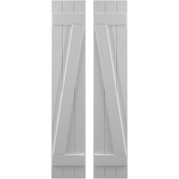 Ekena Millwork 10 1/2"W x 69"H Americraft Three Board (2 Batten) Exterior Real Wood Joined Board-n-Batten Shutters w/ Z-Bar (Per Pair), Primed
