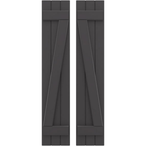 Ekena Millwork 10 1/2"W x 69"H Americraft Three Board (2 Batten) Exterior Real Wood Joined Board-n-Batten Shutters w/ Z-Bar (Per Pair), Shadow Mountain