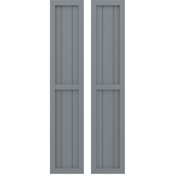 Ekena Millwork 10 1/2"W x 69"H Americraft Three Board Exterior Real Wood Two Equal Panel Framed Board-n-Batten Shutters (Per Pair), Ocean Swell