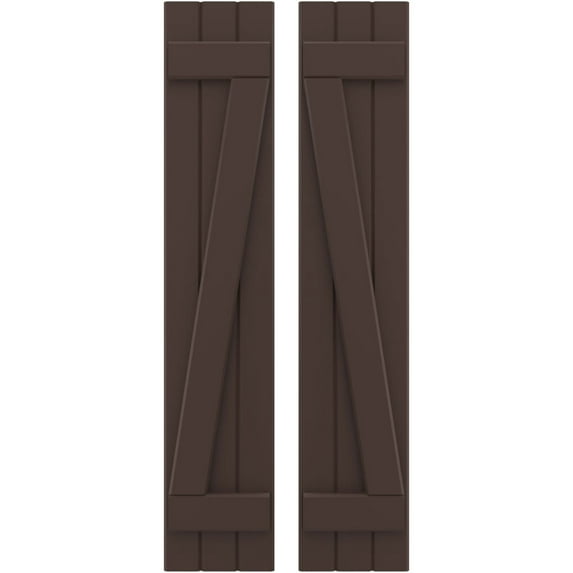 Ekena Millwork 10 1/2"W x 70"H Americraft Three Board (2 Batten) Exterior Real Wood Joined Board-n-Batten Shutters w/ Z-Bar (Per Pair), Raisin Brown