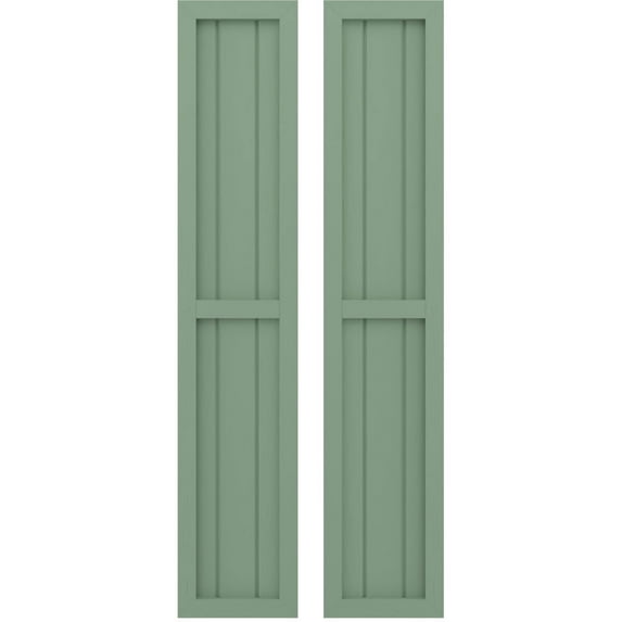Ekena Millwork 10 1/2"W x 71"H Americraft Three Board Exterior Real Wood Two Equal Panel Framed Board-n-Batten Shutters (Per Pair), Track Green