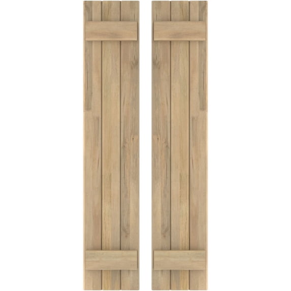 Ekena Millwork 10 1/2"W x 72"H Americraft Three Board (2 Batten) Exterior Real Wood Joined Board-n-Batten Shutters (Per Pair), Unfinished
