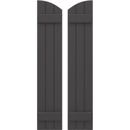 Ekena Millwork 10 1/2"W x 73"H Americraft Three Board (2 Batten) Exterior Real Wood Joined Board-n-Batten Shutters w/ Elliptical Top (Per Pair), Shadow Mountain