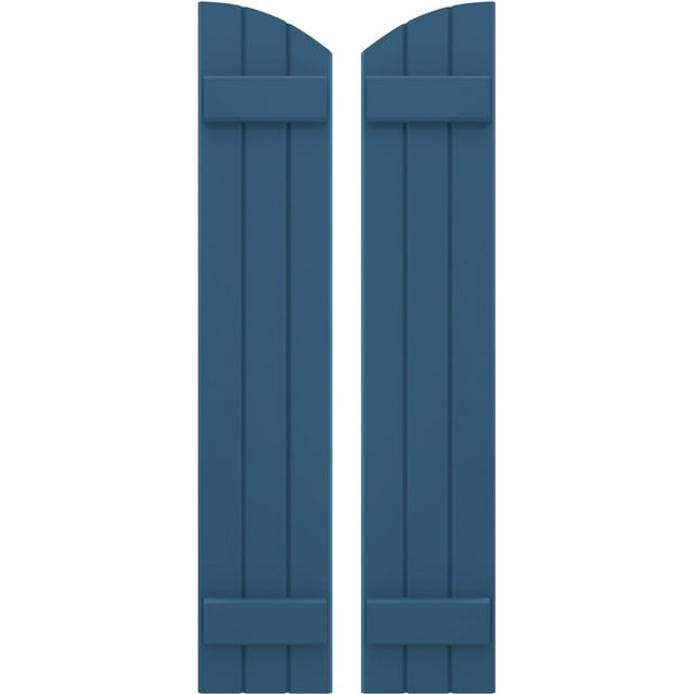 Ekena Millwork 10 1/2"W x 76"H Americraft Three Board (2 Batten) Exterior Real Wood Joined Board-n-Batten Shutters w/ Elliptical Top (Per Pair), Sojourn Blue