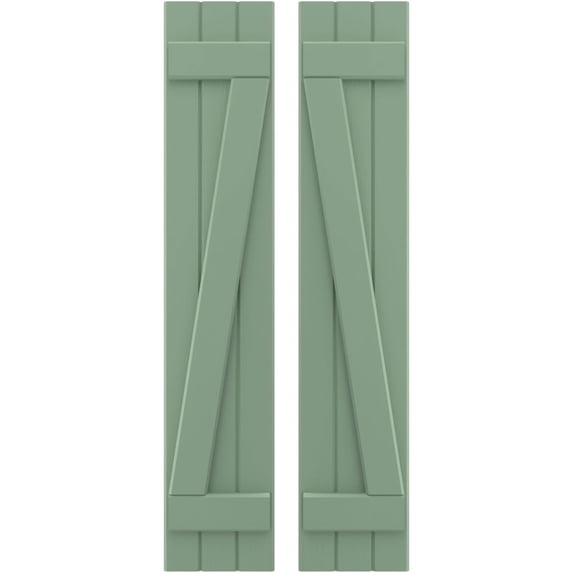 Ekena Millwork 10 1/2"W x 76"H Americraft Three Board (2 Batten) Exterior Real Wood Joined Board-n-Batten Shutters w/ Z-Bar (Per Pair), Track Green