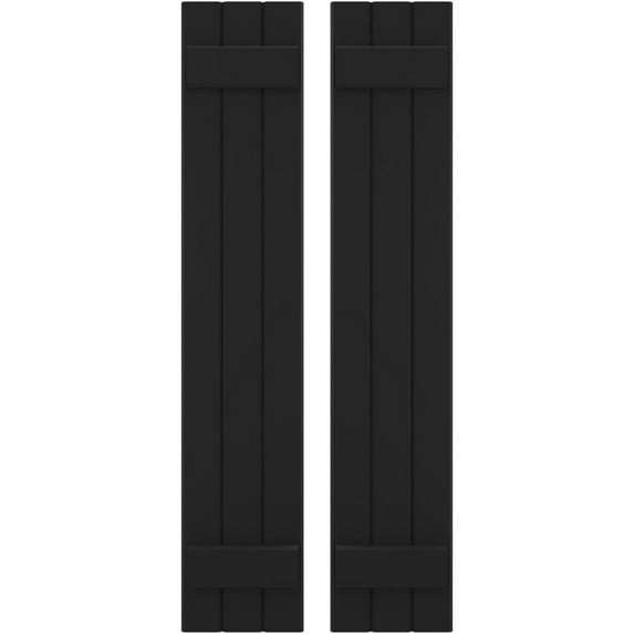 Ekena Millwork 10 1/2"W x 77"H Americraft Three Board (2 Batten) Exterior Real Wood Joined Board-n-Batten Shutters (Per Pair), Black
