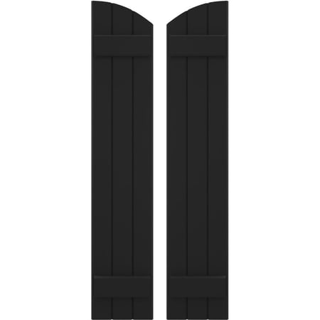 Ekena Millwork 10 1/2"W x 77"H Americraft Three Board (2 Batten) Exterior Real Wood Joined Board-n-Batten Shutters w/ Elliptical Top (Per Pair), Black