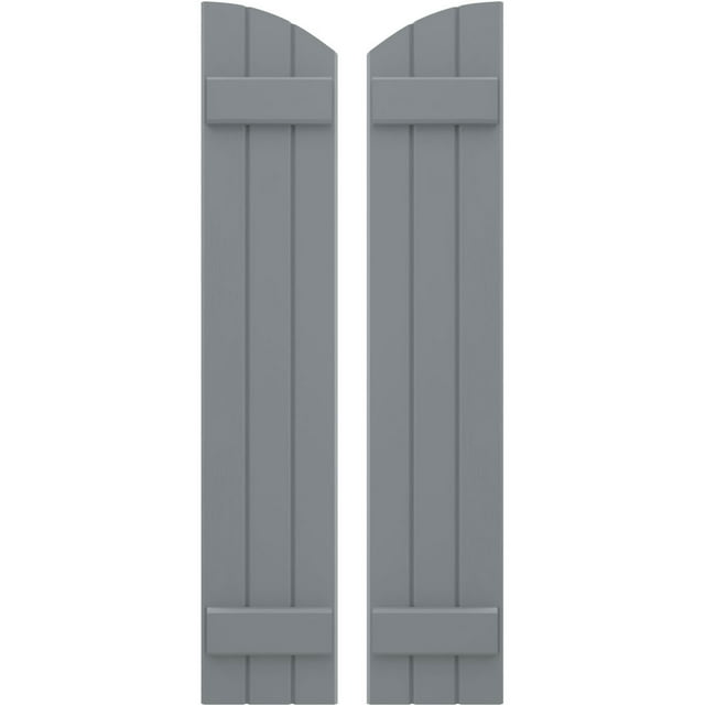 Ekena Millwork 10 1/2"W x 78"H Americraft Three Board (2 Batten) Exterior Real Wood Joined Board-n-Batten Shutters w/ Elliptical Top (Per Pair), Ocean Swell