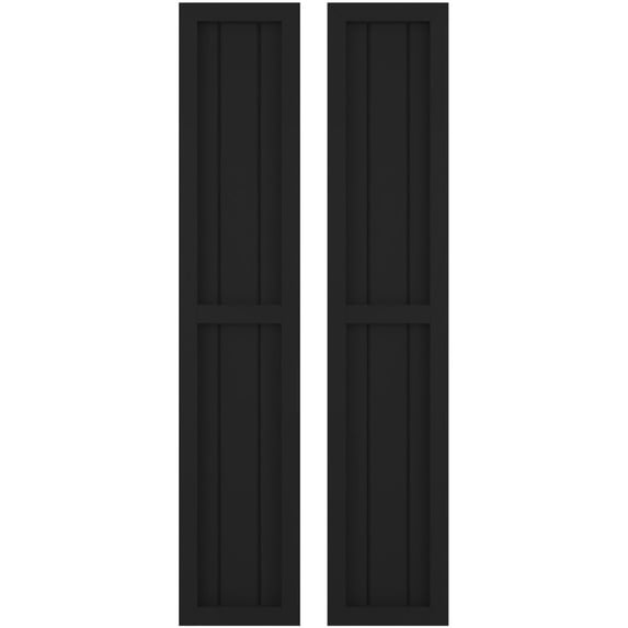 Ekena Millwork 10 1/2"W x 78"H Americraft Three Board Exterior Real Wood Two Equal Panel Framed Board-n-Batten Shutters (Per Pair), Black