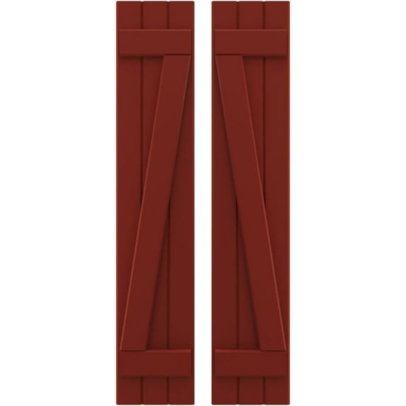 Ekena Millwork 10 1/2"W x 79"H Americraft Three Board (2 Batten) Exterior Real Wood Joined Board-n-Batten Shutters w/ Z-Bar (Per Pair), Pepper Red