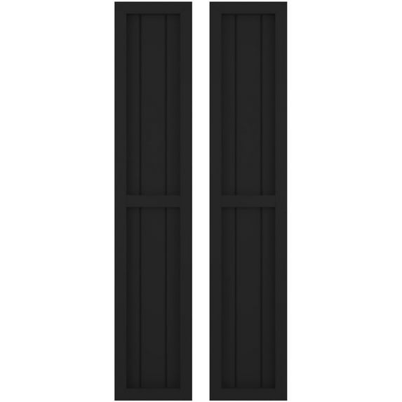 Ekena Millwork 10 1/2"W x 79"H Americraft Three Board Exterior Real Wood Two Equal Panel Framed Board-n-Batten Shutters (Per Pair), Black