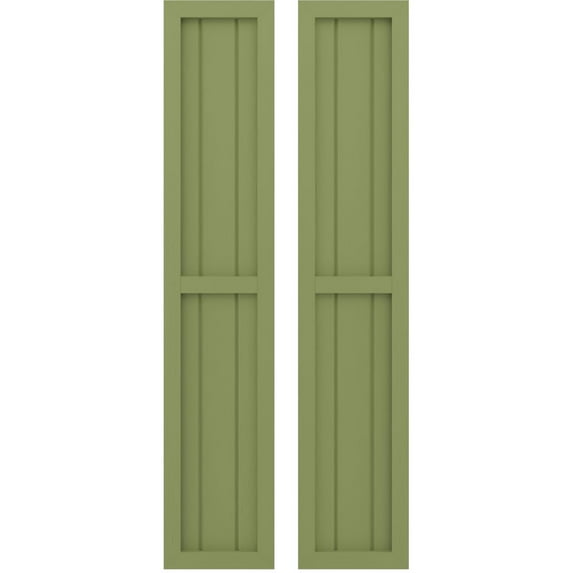 Ekena Millwork 10 1/2"W x 79"H Americraft Three Board Exterior Real Wood Two Equal Panel Framed Board-n-Batten Shutters (Per Pair), Moss Green